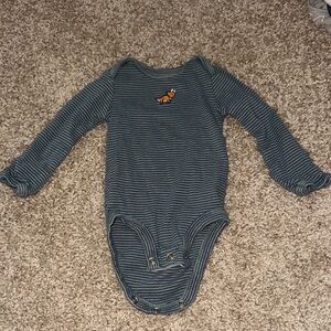 Striped Long-Sleeve Baby One-Piece with Dino patch